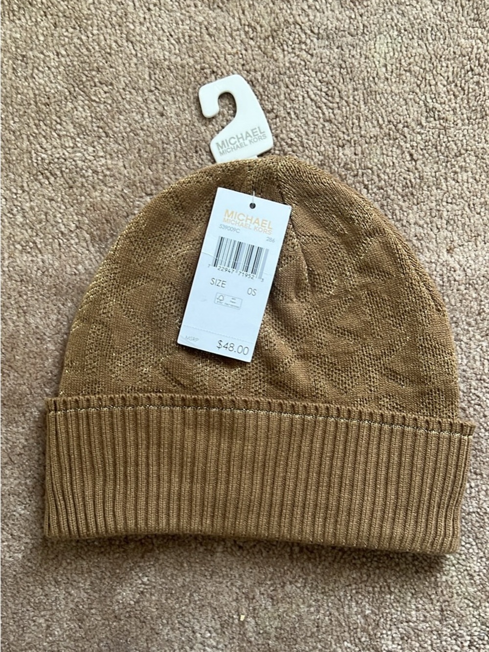 MICHAEL Michael Kors Camel Logo Cable Knit Beanie